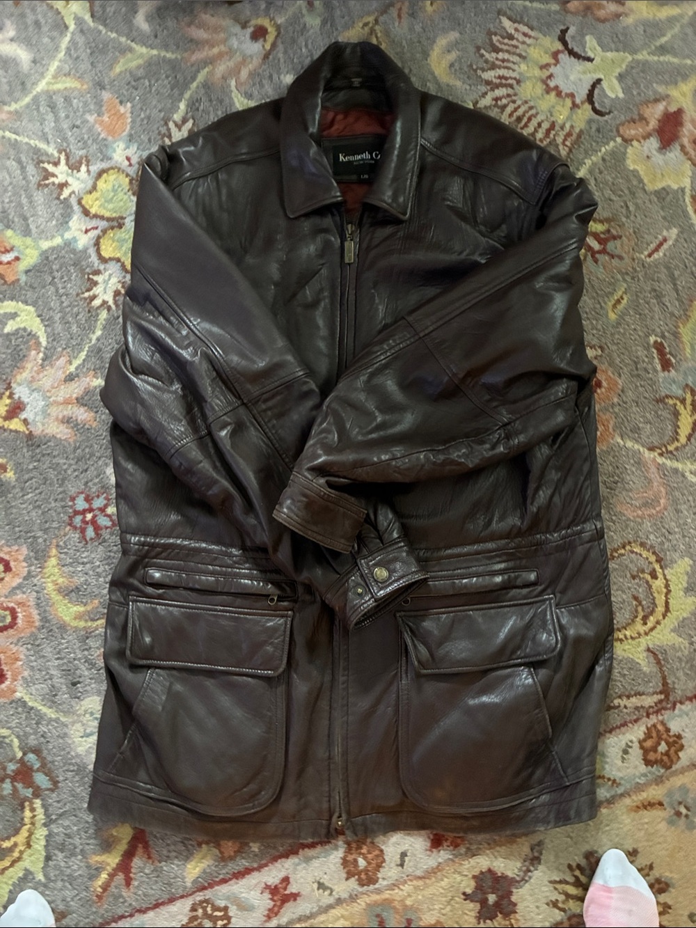 Kenneth Cole Dark Brown Leather Utility Coat
